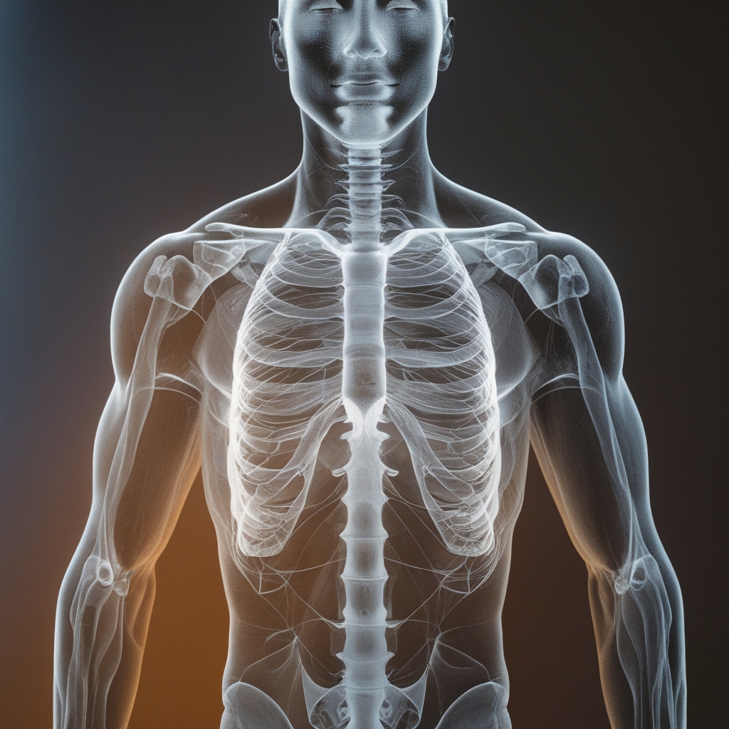 Abstrakte, schematische Darstellung von menschlichen Körperkonturen und Bewegungslinien auf dunklem Hintergrund, Linienzeichnung ohne medizinische Details, künstlerisch und konzeptuell, warm beleuchtet, Fokus auf Proportionen und Haltung